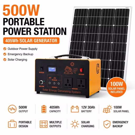 500W Portable Solar Energy Generator 360Wh LiFePO4 Battery Portable Power Station With WIFI, Bluetooth, Fast Charging