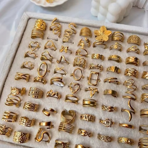 Wholesale Mixed Women Finger Adjustable Rings 18K Gold Plated Waterproof Wedding Engagement Jewelry Bulk Stainless Steel Ring