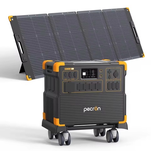 Stock PECRON E3800LFP Solar Generator 4200W 3840Wh with Free Cart and 300W Solar Panel for Home Backup