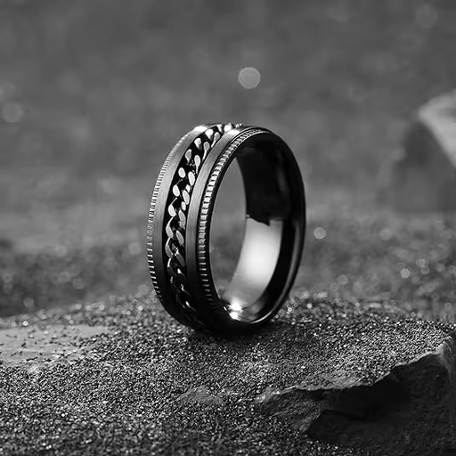 Gold Plated Ring Men's Ring Vintage Stainless Steel Wrap Chain & Pinky Rings Fashion Anxiety Stress Relief Spinning Rotary Ring