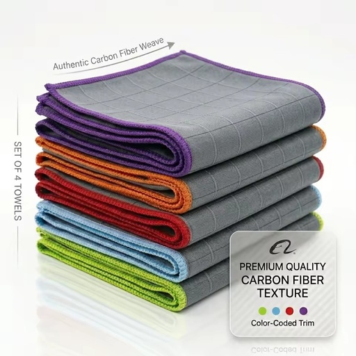 Custom Logo High Density Carbon Fiber Microfiber Cloth Grid Weave Anti-static Lint-Free Towel for Car Wash Detailing