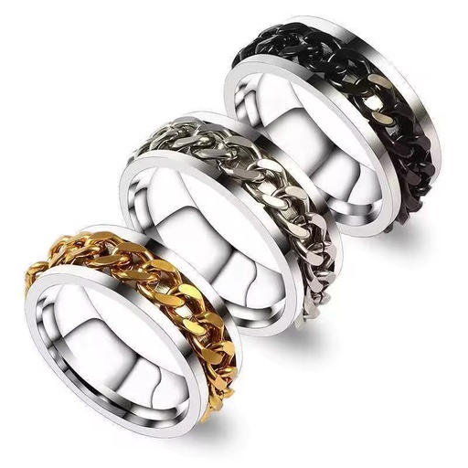 Factory Black 316l Titanium Stainless Steel Chain Fidgets Rings Spinners Rings for Anxiety for Men Women