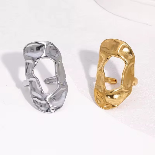 Fashion Minimalist Geometric Stainless Steel Ring Irregular Design 18K Gold Plated Textured Opening Finger Ring Women Jewelry