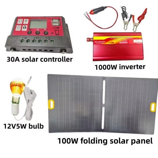 100W Foldable Solar Power Generator Set with PWM Controller 1000W Inverter Portable Solar Panel Kit for Home Camping Emergency