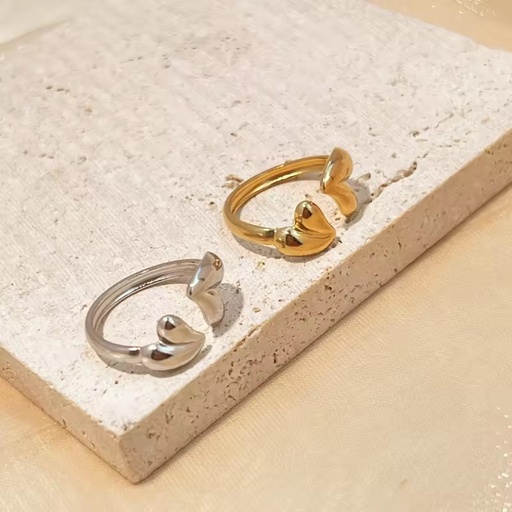 Trendy Opening Gold Plated Stainless Steel Rings Cute Heart Designer Women Finger Rings Jewelry Gifts for Party