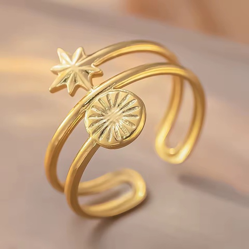 Wholesale Trendy Punk Stainless Steel Women's Ring Creative Design with Star Moon Hollow Round Shape for Wedding Engagement