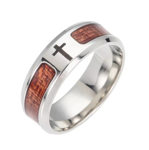 High-Polished Stainless Steel Wood Cross Rings for Men Waterproof Steel Laser Logo Skull Head Wedding Engagement Rings Vintage