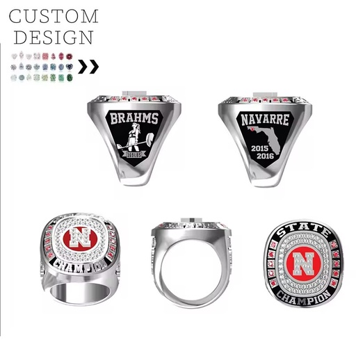 Customizable Stainless Steel Weightlifting champion Rings Fashion Silver Plating and Bezel Setting for Anniversary Gifts