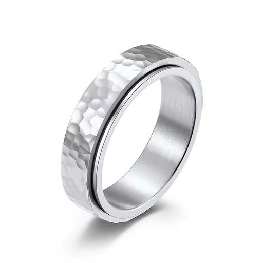 stainless steel rotating ring with hand-beaten irregular patterns, niche stainless steel hand jewelry