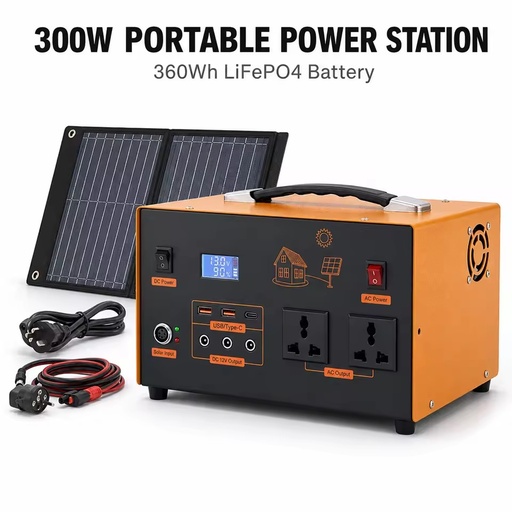360Wh 300W Portable Solar Generator for E-Bike E-Scooter Charging Van Life RV Camping Outdoor Commuting Travel Power