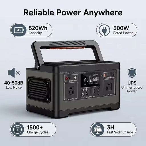 520Wh 500W Pure Sine Wave Portable Power Supply for US Home Blackout Hurricane Storm and Construction Job Site Power