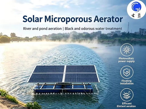 PV Floating Microporous Aerator Stainless Steel+HDPE 0.75~1.5kW Solar Oxygen Equipment for River Restoration & Aquaculture