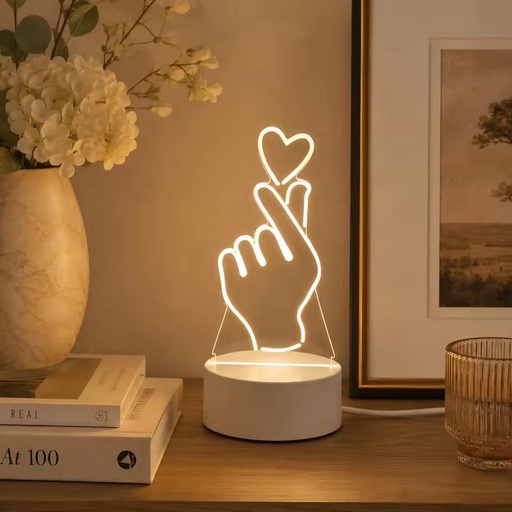 Personalized Finger Heart Acrylic 3D LED Night Light USB Table Lamp with Custom Logo for Gifts