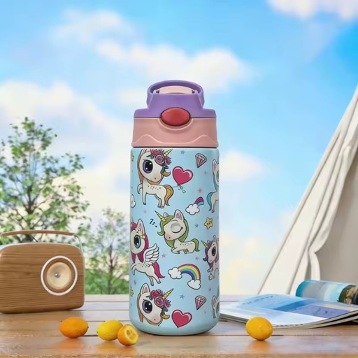 Custom Thermos Kids 12oz Stainless Steel Ocean Animals School Water Bottles Leak-Proof Locking Lid Spout Reusable Bottles