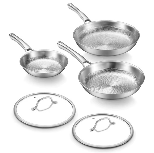 Wholesale 24/26/28cm 8inch/10inch/12inch Non-Coating 5 Layer Tri-ply Titanium Stainless Steel Eco-Friendly Lfgb
