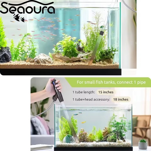 SEAOURA SR-529 Adjustable Aquarium Vacuum Gravel Cleaner Siphon Pump Water Changer Sand Washer Debris Suction Glass Scraper