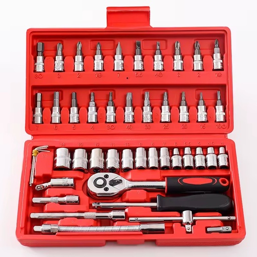 Multifunctional 46-Piece Hand Operated 108-in-1 Tool Box Set with Hard Case for Car Motorcycle Repair and Household Use