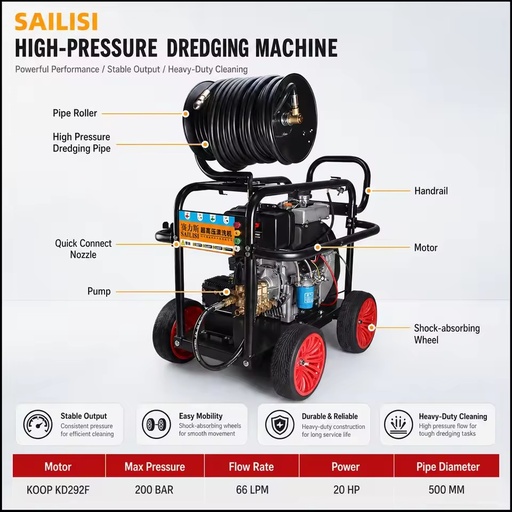 20HP High Pressure 200bar 50m Water Jet Truck New Diesel Pavement Wash Pump for Sewer Drain Pipe Cleaning for Car Wash Shops