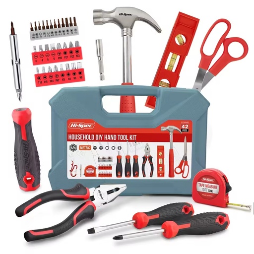 42pc DIY Home & Office Hand Tool Kit Basic Set for Household Repairs in a Portable Hard Case Tool Box-OEM Customizable