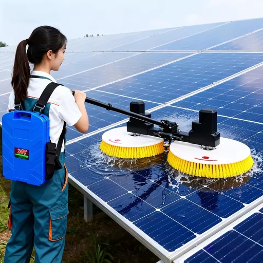 Electric Solar Panel Cleaning Brush Water Fed Pole Kit Telescopic Rod Automatic Rotary Dual Head Brush Tool Cleaning Tool