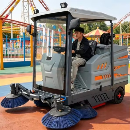 Municipal Road Sweeper Ride on Road Sweeper Machine With High Pressure Washer for Amusement Parks