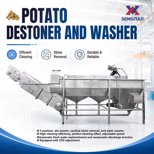 10T/H Multifunctional Potato Destoner & Washer Removes Stones,clay & Sand for Potato Processing Lines