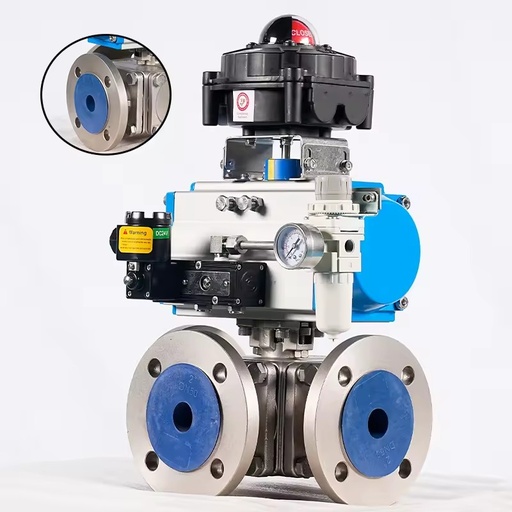 Pneumatic Flanged Three-Way Cut-Off Ball Valve 3/4 6in 8in 10in 12in T-Shaped 316 Stainless Steel High Pressure Chemical