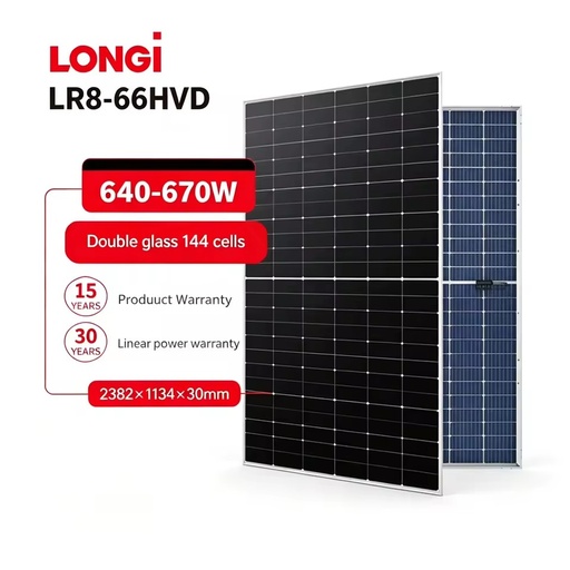 High Quality Solar Panel Longi Brand Himo X10 Bifacial Pv Module with Dual Glass 640W 645W 650W 655W 660W 665W LR8-66HVD