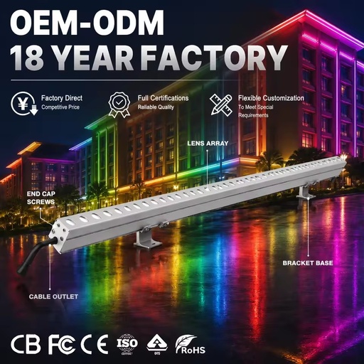 LED IP65 Rated Aluminum Wall Washer Light 13W RGBW 24V for Building