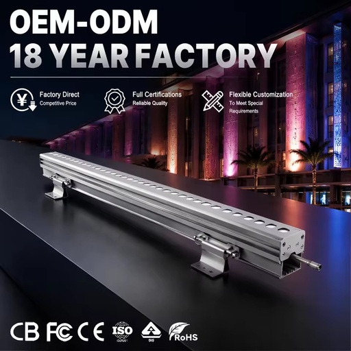 LED Wall Washer Bar Outdoor IP66 RGBW DMX512 36W Linear Light Bar for Building Facade Architectural Lighting