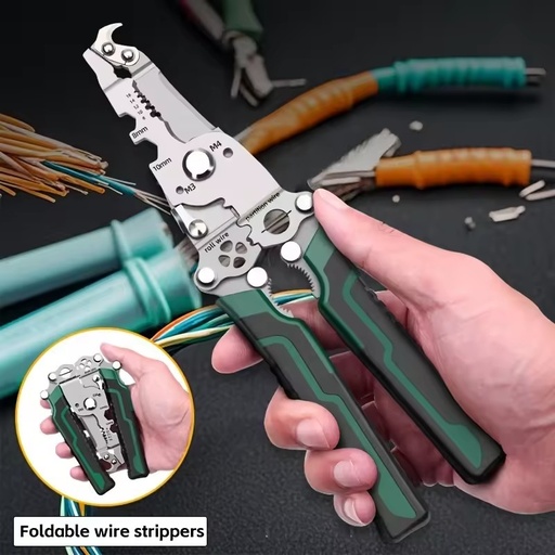 8-in-1 Electrician Tool Steel Construction Plastic Stripper Copper Wire Cutter Cable Wire Crimping Folding Pliers Metric Oem