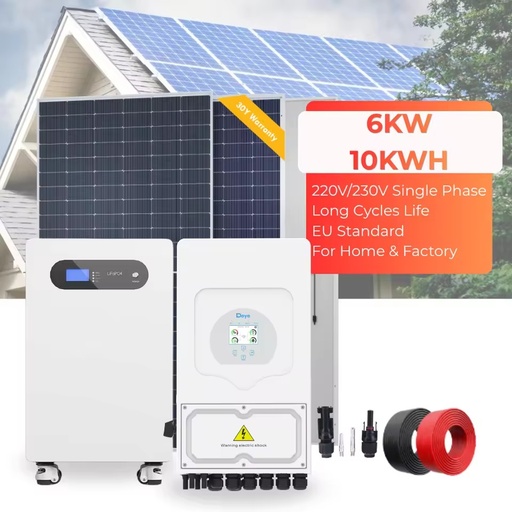 6KW Solar Power System Hybrid Single Phase Deye Inverter 10KWH LifePO4 Battery High Efficiency Solar Panel Set