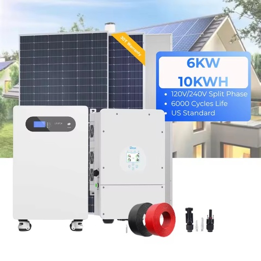 Solar Energy System 6KW 10KWH 120V/240V Hybrid Full Set Split Phase Deye Inverter LifePO4 Battery Mono Panel