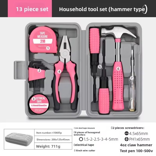 24-Piece Household Hardware Combination Tool Set Manual Toolbox Hard Case Carbon Steel Hand-Powered Home Use