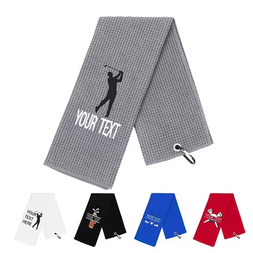 Custom Personalized Embroidered Quick Dry Microfiber Waffle Golf Towel with Monogram and Carabiner Clip Golf