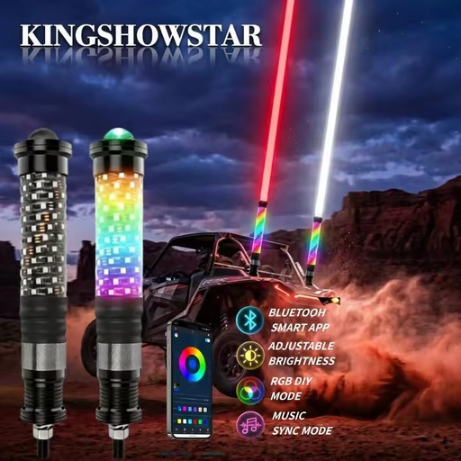 Sky Tracer 40W RGBW Laser Whip Pod 22 Inch Fat Antenna Billet 6061 App Rocker Chasing Music Sync Overland Buggy Pickup