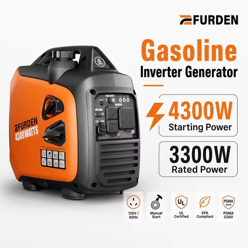 3300W 3KVA Portable Inverter Generator Gasoline Powered Home Backup Generator with Electric Start