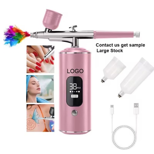 Portable Smart LCD Screen Cordless Auto Airbrush Compressor Machine Rechargeable Nail Art Paint Cake Makeup Air Brush Spray Gun
