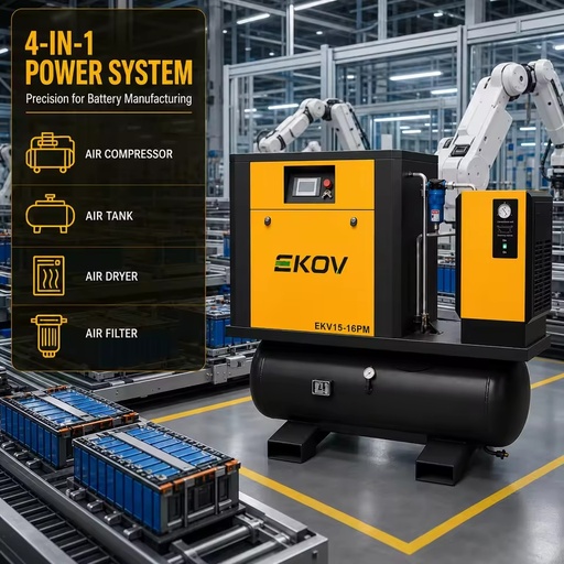 11kW 4 in 1 Air Compressor Screw Type With Refrigerated Air Dryer 300L For Food & Beverage Industry
