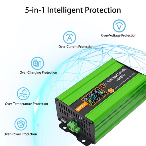 Boost MPPT Solar Charge Controller 1200W Adjustable 48V60V72V LCD Display 12-60V 30A PV Input with Intelligent protection