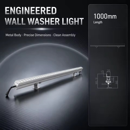 High Power Aluminum LED Wall Washer Light IP67 4000K 100LM/W for Building Exterior Wall Facade Lighting
