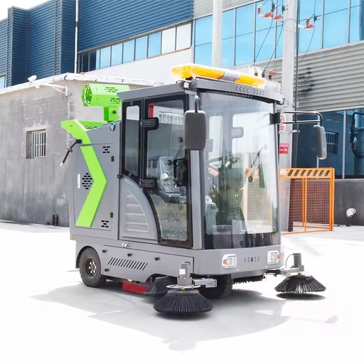 New Industrial Ride-On Battery-Powered High Efficiency Burnishing Floor Sweeper Machine Dual Rotating Brushes Large Hopper