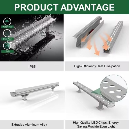 DMX512 LED Wall Washer Light IP65 Aluminum Linear Landscape Lighting for Hotel Garden Architectural Facade Bridge Building