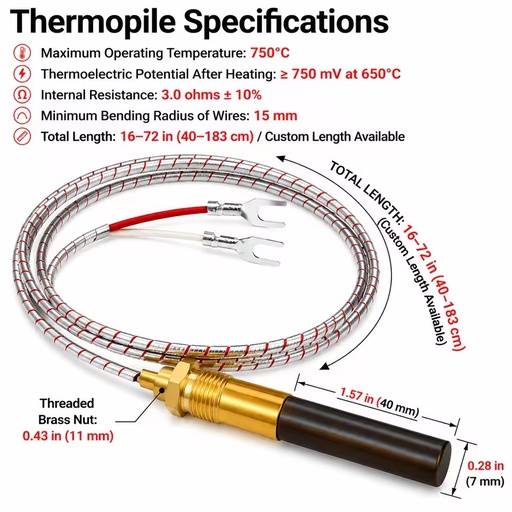 Boilers & Parts Gas Burner Thermopile Generator 750mV Pilot Flame Sensor for Gas Fireplace Water Heater Furnace Replacement Part