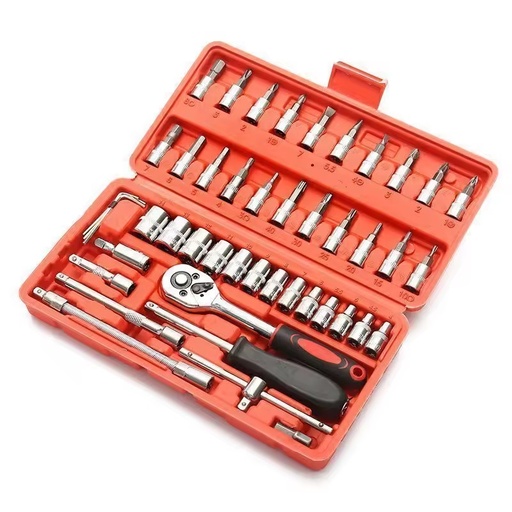 46-piece Steel Socket Wrench Tool Set Plastic Case Bag Small 1/4-inch Ratchet Auto Repair Household Hardware Maintenance