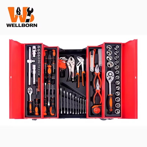 Customizable OEM Toolbox 85PCS Hand-Powered Hardware Tool Kit Four-Layer Steel+Iron Box Waterproof 3-Year Warranty for Auto