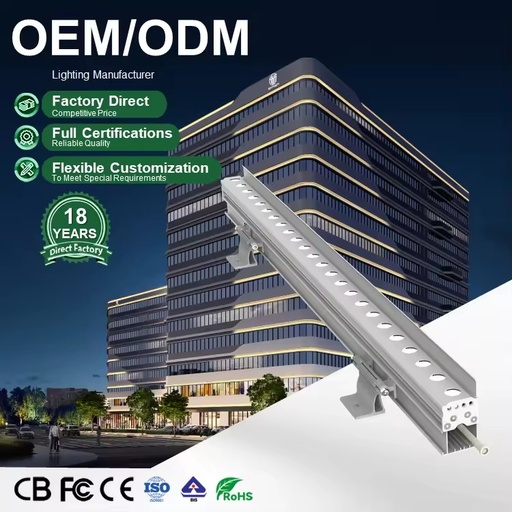High Power RGBW LED Wall Washer Light Aluminum Lamp Body Linear Strip Light for Large Area City Building Facade Lighting