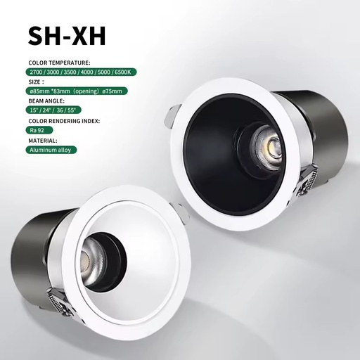 12W Anti-Glare Wall Washer Downlight Deep Recessed Ra92 Aluminum Recessed LED Spotlight