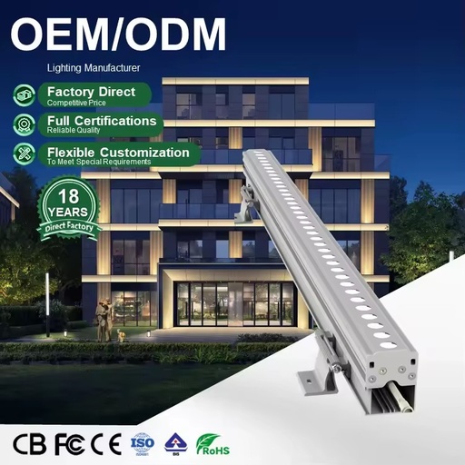 Waterproof IP65 DMX512 Light Wall Washer DC24V AC85-265 Wall Mount Exterior Rgb 36W Led Wall Washer Light for Outdoor Decoration