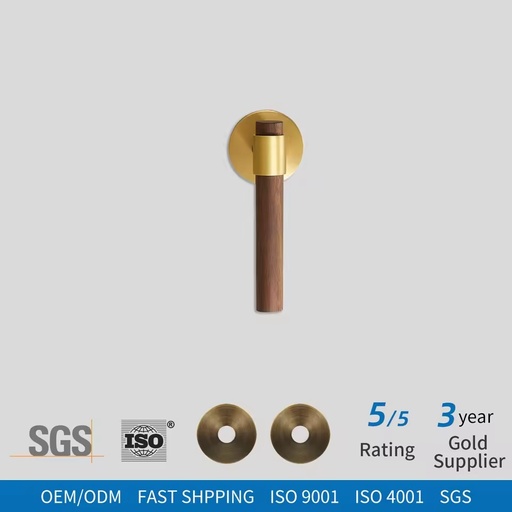Brass Door Handles Walnut Wood Lever Interior Door Set H59 Custom Color Logo Packaging 50pcs MOQ Factory OEM ODM ISO SGS